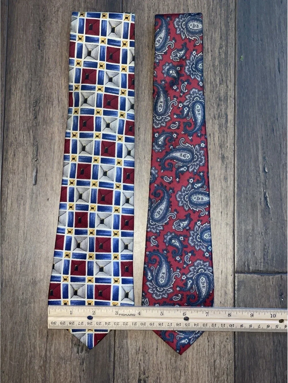 (2) SAKS FIFTH AVENUE Silk Ties Mens Paisley & Geometric Designs Red & Blue
